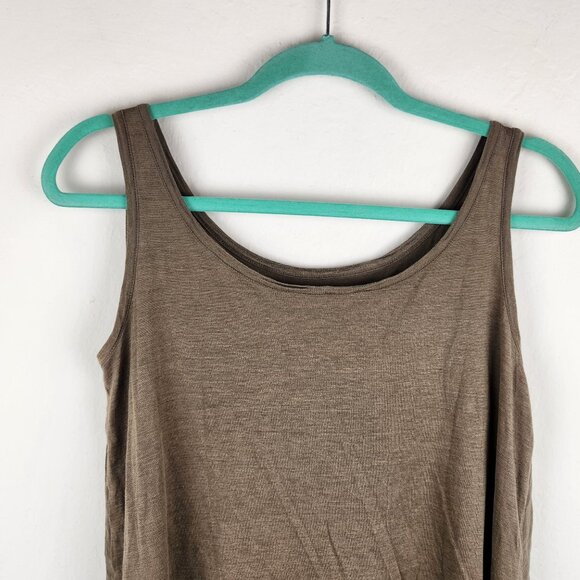Eileen Fisher Silk Cotton High Low Tank Top Army Green sz L flawed - Picture 2 of 10
